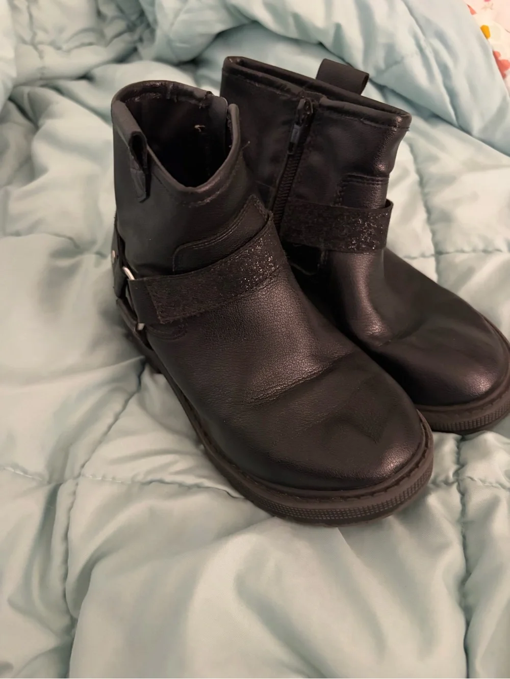 wonder nation Black Kids Ankle Boots with Ring Strap